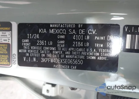 2025 Kia K4 Gt-Line from USA, damaged, VIN 3KPFW4DEXSE065650